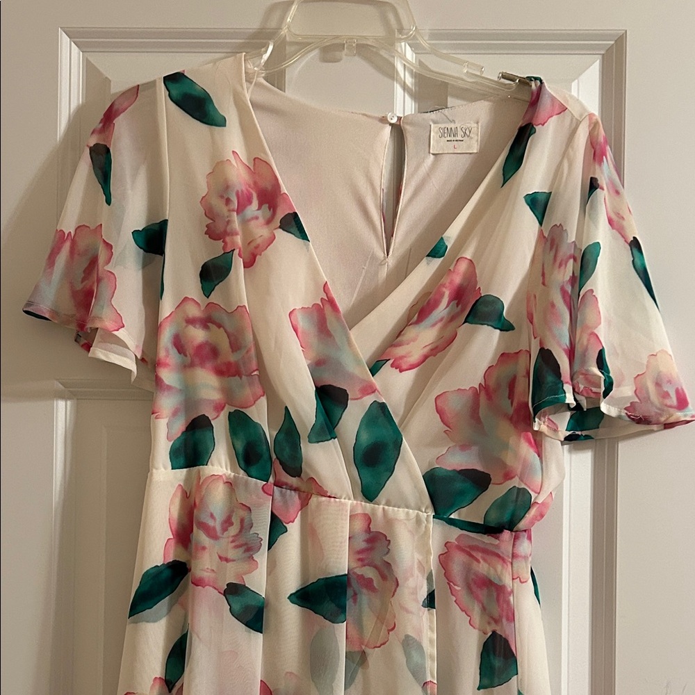 Sienna Sky Floral Midi Dress in Pink and Green